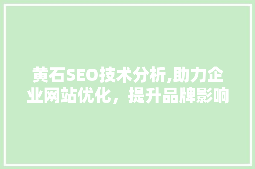 黄石SEO技术分析,助力企业网站优化，提升品牌影响力