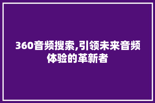 360音频搜索,引领未来音频体验的革新者