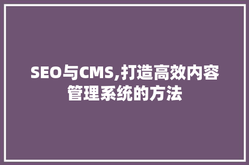 SEO与CMS,打造高效内容管理系统的方法 Node.js