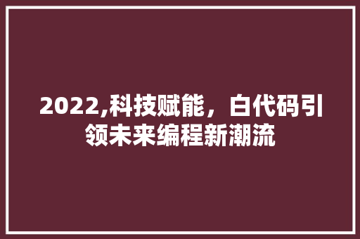 2022,科技赋能，白代码引领未来编程新潮流