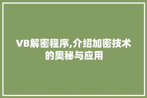 VB解密程序,介绍加密技术的奥秘与应用