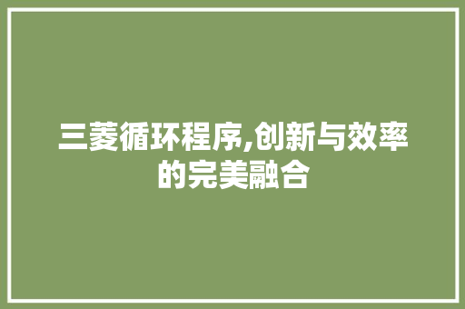 三菱循环程序,创新与效率的完美融合