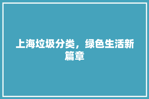 上海垃圾分类，绿色生活新篇章