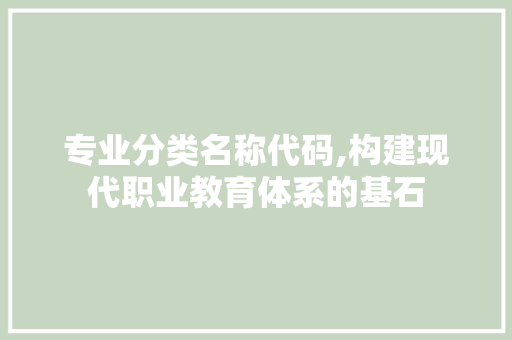 专业分类名称代码,构建现代职业教育体系的基石