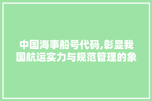 中国海事船号代码,彰显我国航运实力与规范管理的象征