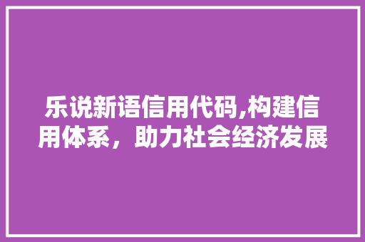 乐说新语信用代码,构建信用体系，助力社会经济发展