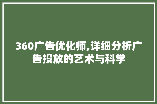 360广告优化师,详细分析广告投放的艺术与科学