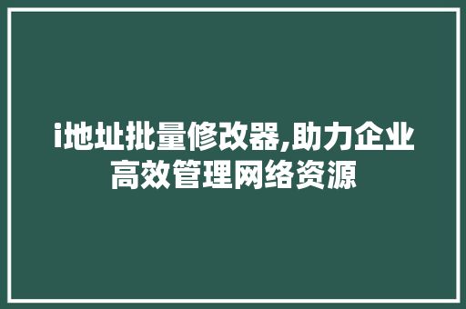 i地址批量修改器,助力企业高效管理网络资源