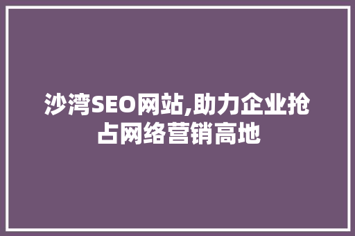 沙湾SEO网站,助力企业抢占网络营销高地