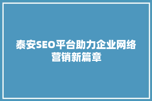 泰安SEO平台助力企业网络营销新篇章