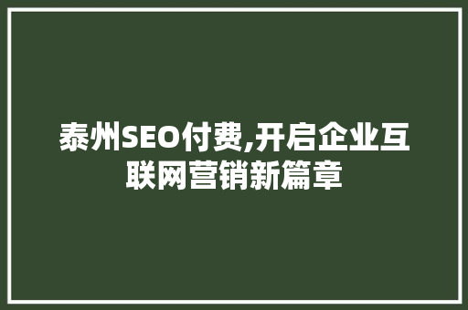 泰州SEO付费,开启企业互联网营销新篇章