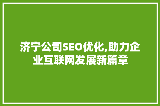 济宁公司SEO优化,助力企业互联网发展新篇章 SQL