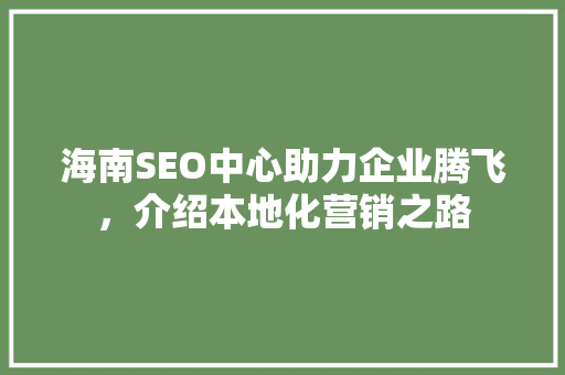 海南SEO中心助力企业腾飞，介绍本地化营销之路