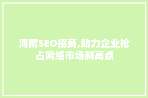 海南SEO招商,助力企业抢占网络市场制高点