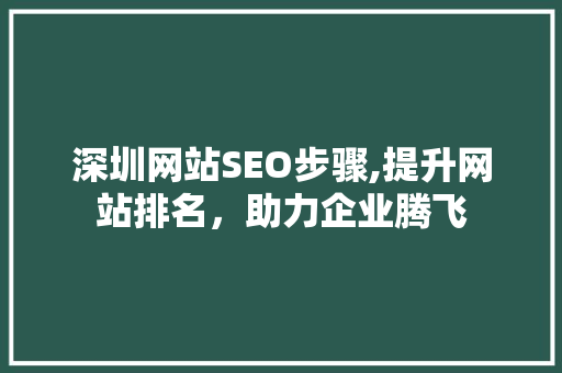 深圳网站SEO步骤,提升网站排名，助力企业腾飞 SQL