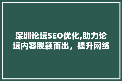 深圳论坛SEO优化,助力论坛内容脱颖而出，提升网络影响力