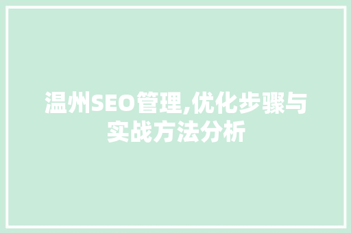 温州SEO管理,优化步骤与实战方法分析