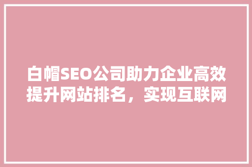 白帽SEO公司助力企业高效提升网站排名，实现互联网营销新突破 Python