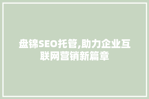 盘锦SEO托管,助力企业互联网营销新篇章