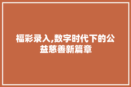 福彩录入,数字时代下的公益慈善新篇章