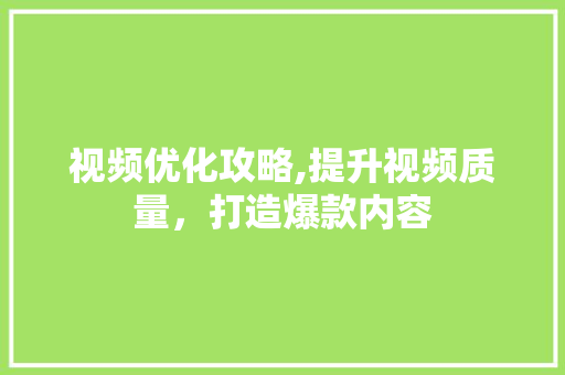 视频优化攻略,提升视频质量，打造爆款内容 Python