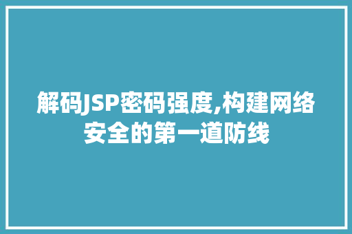 解码JSP密码强度,构建网络安全的第一道防线