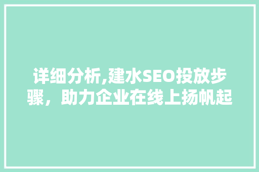 详细分析,建水SEO投放步骤，助力企业在线上扬帆起航