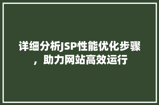 详细分析JSP性能优化步骤，助力网站高效运行 NoSQL