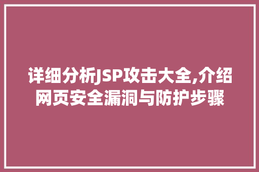 详细分析JSP攻击大全,介绍网页安全漏洞与防护步骤