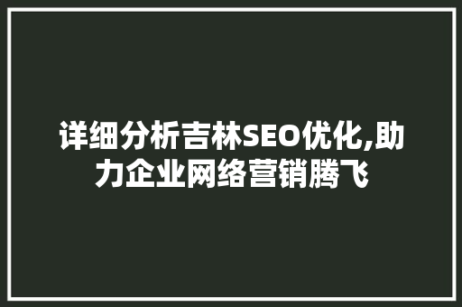 详细分析吉林SEO优化,助力企业网络营销腾飞