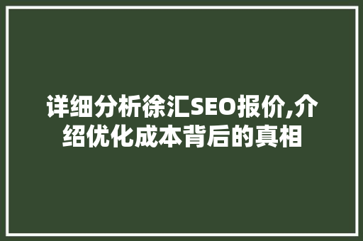 详细分析徐汇SEO报价,介绍优化成本背后的真相 SQL