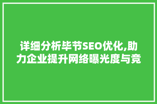 详细分析毕节SEO优化,助力企业提升网络曝光度与竞争力