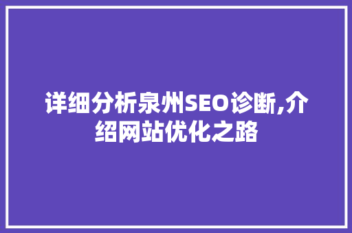 详细分析泉州SEO诊断,介绍网站优化之路 PHP