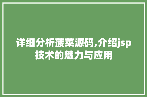 详细分析菠菜源码,介绍jsp技术的魅力与应用 Docker