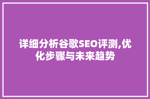 详细分析谷歌SEO评测,优化步骤与未来趋势 Node.js