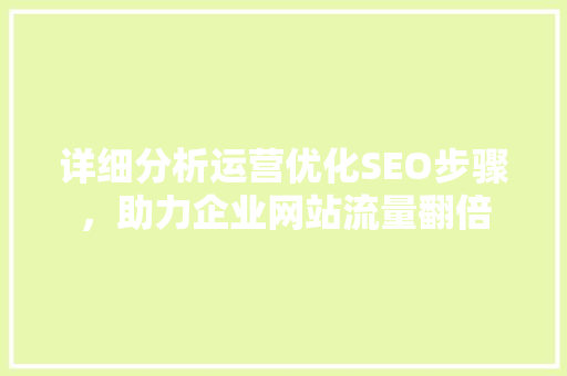 详细分析运营优化SEO步骤，助力企业网站流量翻倍 Webpack