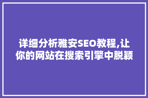 详细分析雅安SEO教程,让你的网站在搜索引擎中脱颖而出 RESTful API