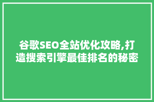 谷歌SEO全站优化攻略,打造搜索引擎最佳排名的秘密武器 Python