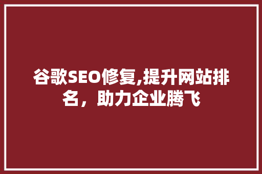 谷歌SEO修复,提升网站排名，助力企业腾飞 Java