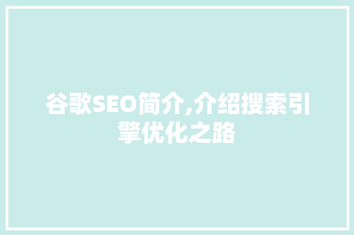 谷歌SEO简介,介绍搜索引擎优化之路