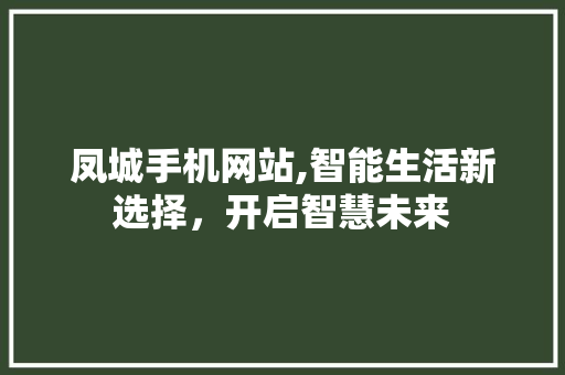 凤城手机网站,智能生活新选择，开启智慧未来