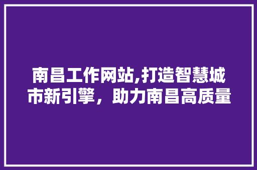 南昌工作网站,打造智慧城市新引擎，助力南昌高质量发展