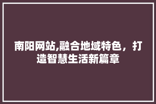 南阳网站,融合地域特色，打造智慧生活新篇章