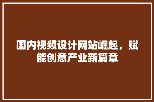 国内视频设计网站崛起，赋能创意产业新篇章 NoSQL