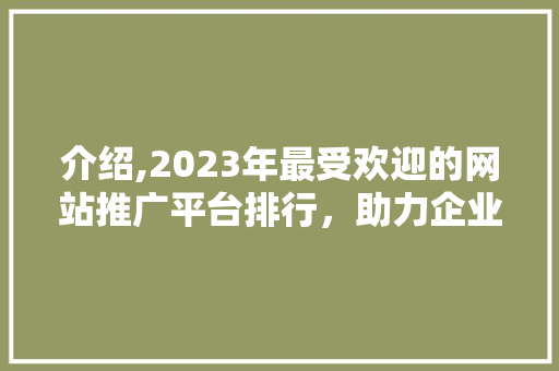 介绍,2023年最受欢迎的网站推广平台排行，助力企业扬帆起航