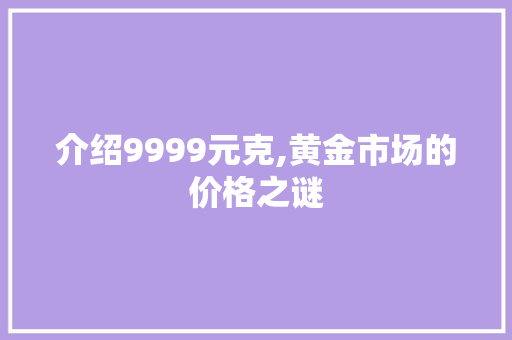 介绍9999元克,黄金市场的价格之谜