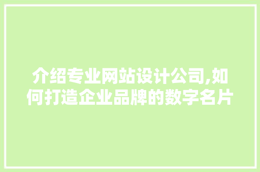 介绍专业网站设计公司,如何打造企业品牌的数字名片 Python