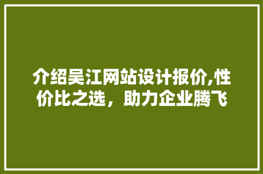 介绍吴江网站设计报价,性价比之选，助力企业腾飞 Node.js