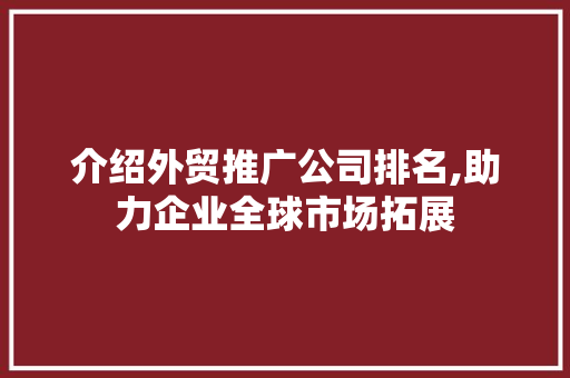 介绍外贸推广公司排名,助力企业全球市场拓展 PHP