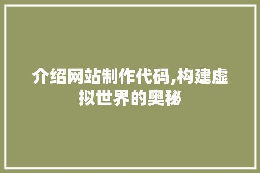 介绍网站制作代码,构建虚拟世界的奥秘 Node.js